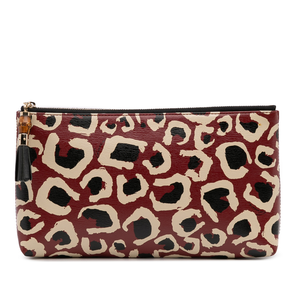 Pre-Loved Gucci Leopard Print Leather Bamboo Clutch - Picture 1 of 11